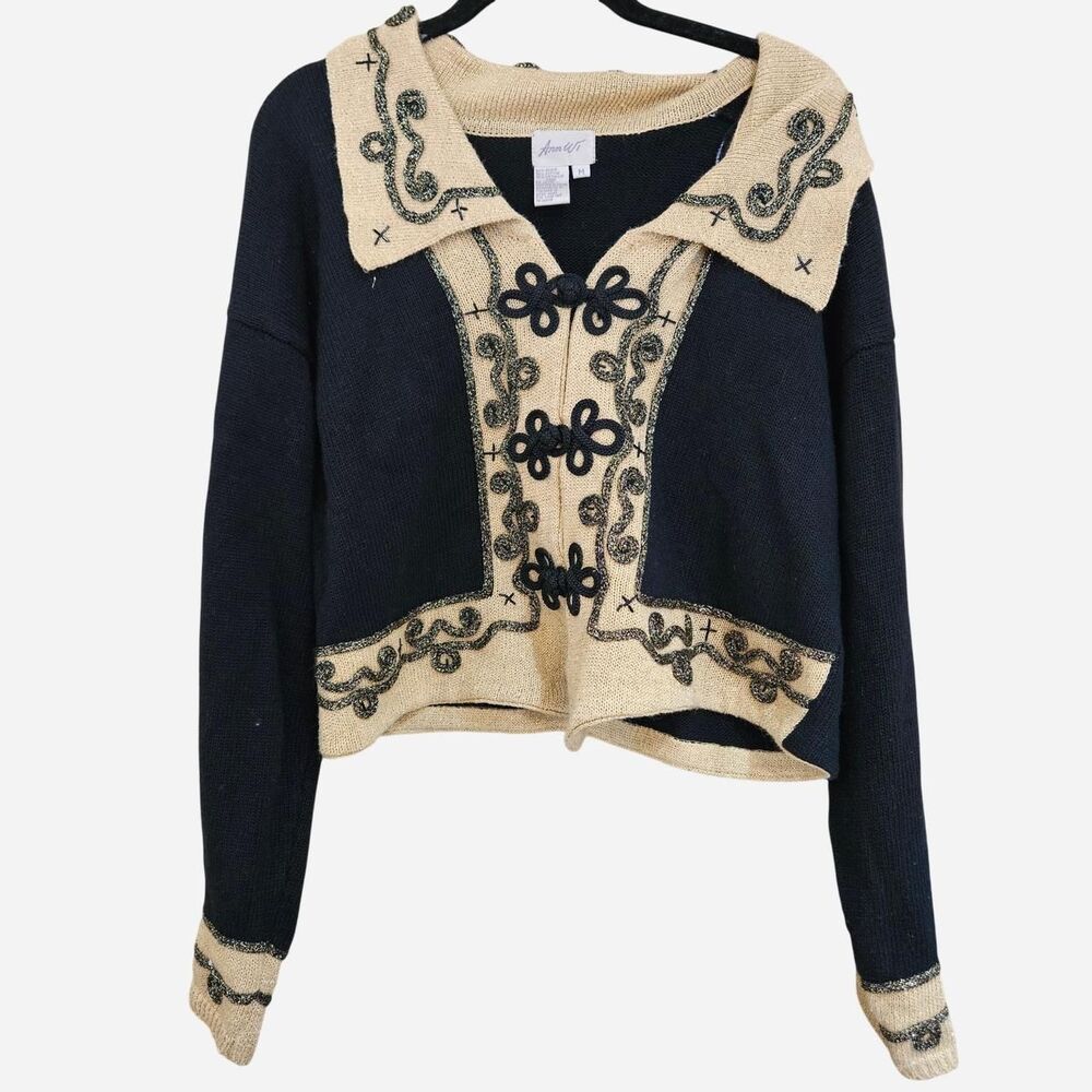 vintage boho whimsical black gold sparkly cardigan